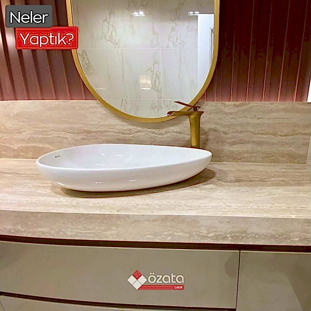 Özata Grup İmzasıyla Fiandre-Travertini Arabescato Banyo Tezgahı Tasarımı